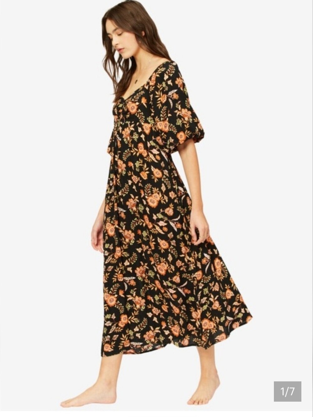 Billabong Boho  Black Floral Midi Dress